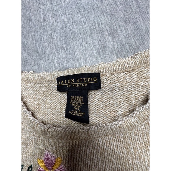 Vintage Salon Studio by Haband Woman Sweater Sz L‎ Embroidered Silk Hem Accent - Picture 2 of 6